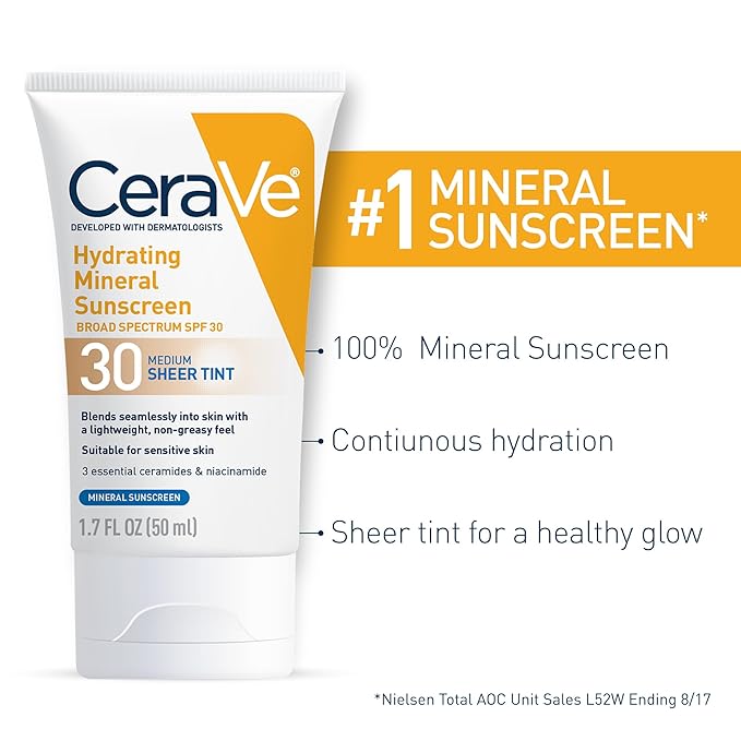 CeraVe - Hydrating Mineral Sunscreen SPF 30 with Sheer Tint - Deep - 50ml