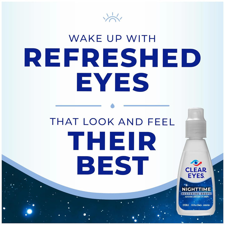 Gouttes oculaires réparatrices nocturnes Clear Eyes, gouttes oculaires nocturnes pour le soulagement de la sécheresse oculaire - 15 ml