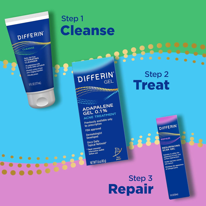 Differin Gel Acne Scar Spot Treatment for Face, Resurfacing Scar Gel Gentle Skin Care for Acne Prone Sensitive Skin - 30ml
