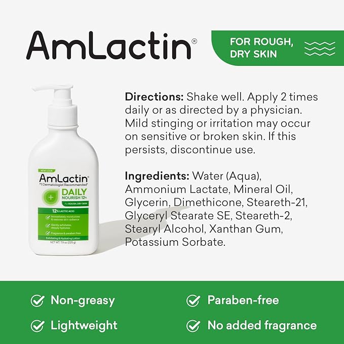 AmLactin - Dagelijkse hydraterende lotion voor de droge huid - 2-in-1 exfoliator met 12% melkzuur - 225g