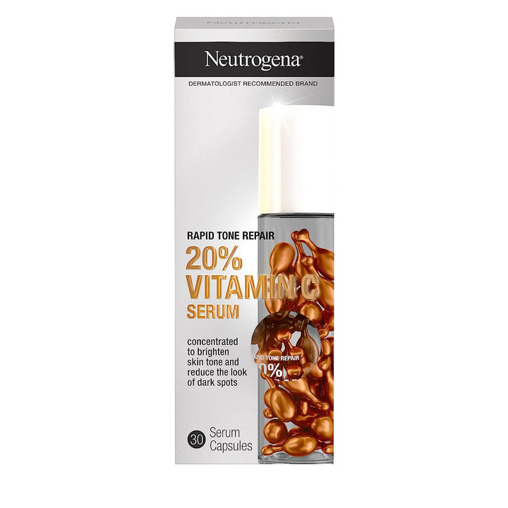 Neutrogena - Rapid Tone Repair 20% Vitamin C Brightening Serum Capsules - Antioxidant Face Serum to Brighten Look of Dark Spots & Even Skin Tone - Oil-Free - 30 Serum Capsules