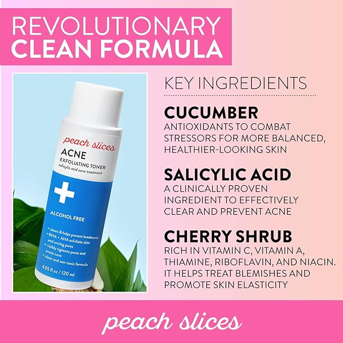 Peach Slices - Acne Exfoliërende Toner - 2% Salicylzuur - AHA+BHA Exfoliatie - 120ml