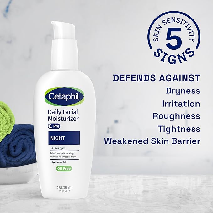 Cetaphil - Night Moisturizer for Face – Hydraterende Gezichtscrème met Hyaluronzuur – Lichtgewicht en Niet-Comedogeen – Dermatologisch Aanbevolen voor gevoelige Huid – 88ml