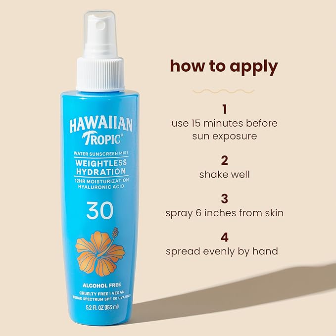 Hawaiian Tropic Weightless Hydration Water Sunscreen Mist, SPF 30