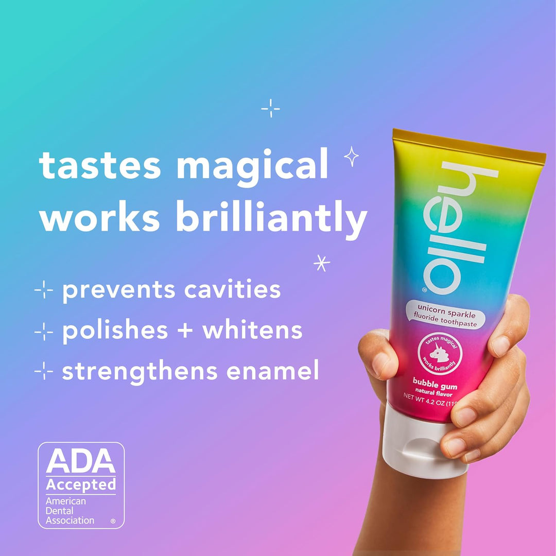 hello Unicorn Sparkle Kids Fluoride Toothpaste Bubble Gum 3-Pack