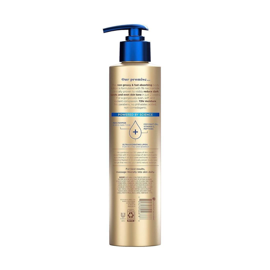 Vaseline Radiant X Even Tone voedende bodylotion met 1% niacinamide - kokosolie - vitamine C