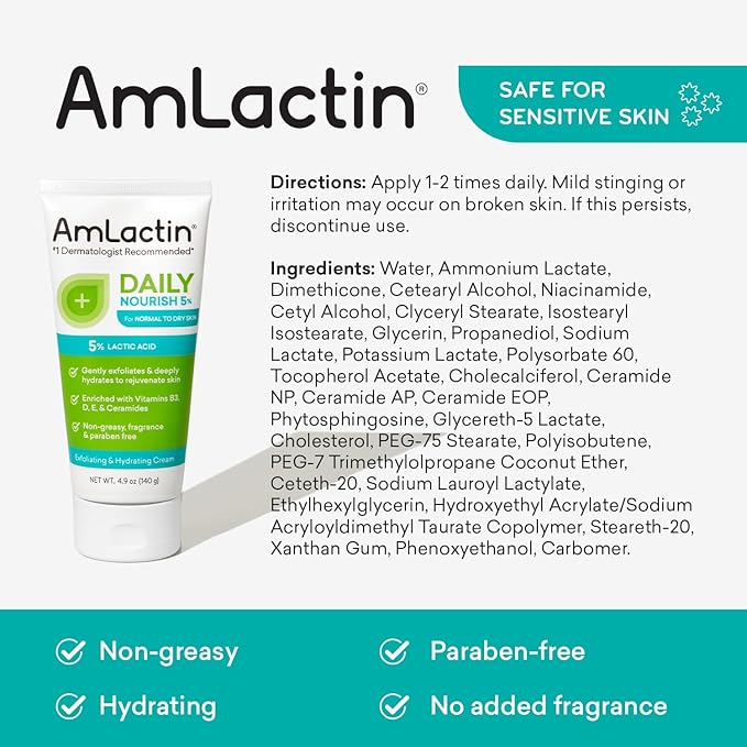 AmLactin - Daily Nourish Lotion with 5% Lactic Acid AHA - 140g