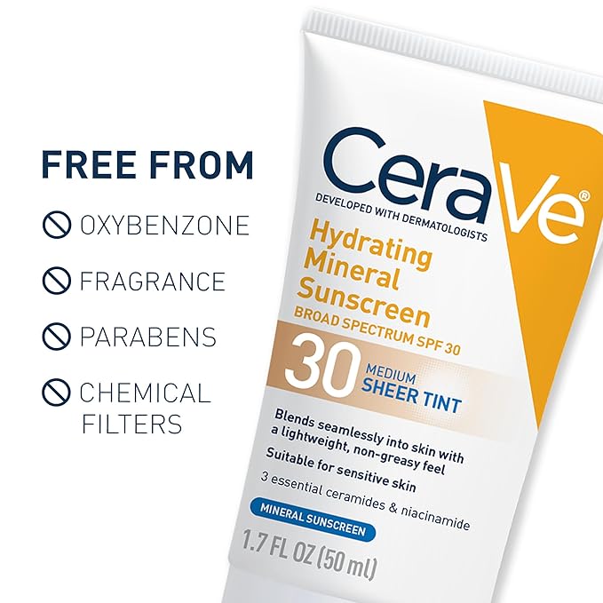 CeraVe - Hydrating Mineral Sunscreen SPF 30 with Sheer Tint - Deep - 50ml