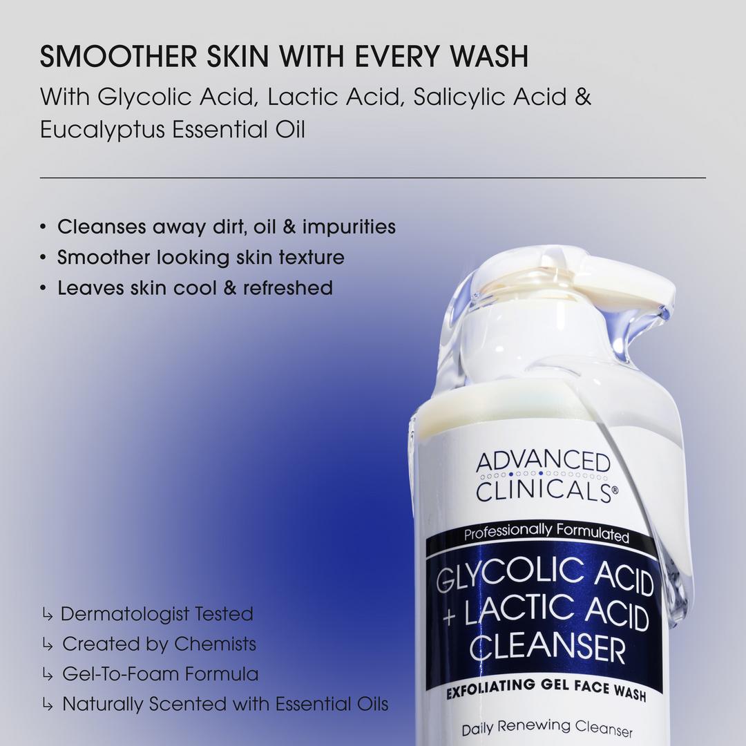 Advanced Clinicals Glycolic + Lactic Acid Exfoliating Cleanser