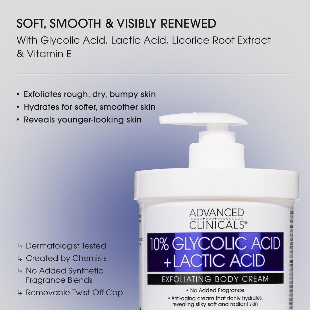 Advanced Clinicals 10% Glycolic Acid + Lactic Acid Exfoliating Body Cream