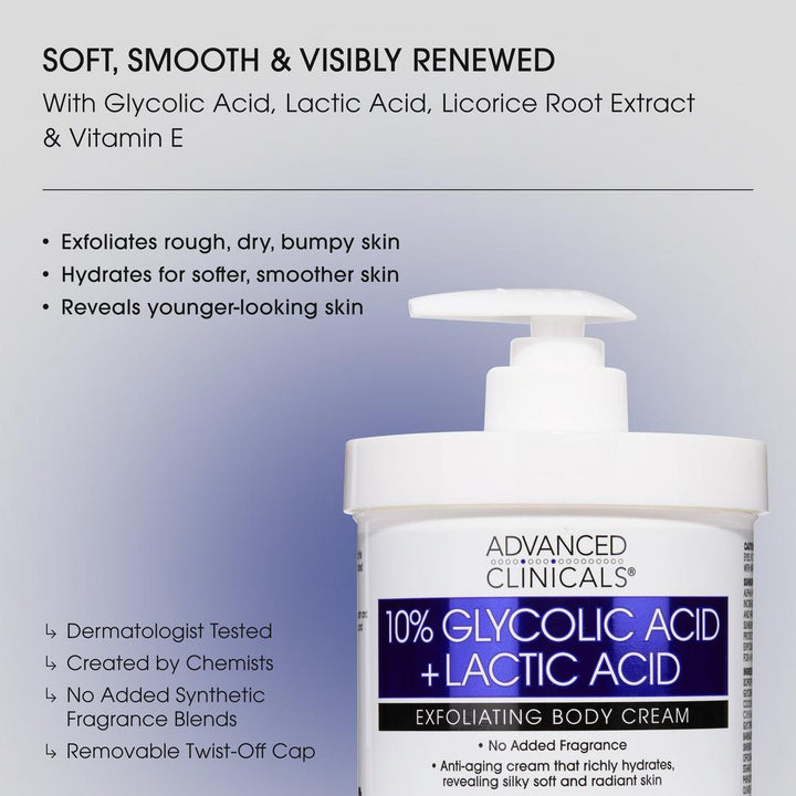 Advanced Clinicals 10% Glycolic Acid + Lactic Acid Exfoliating Body Cream