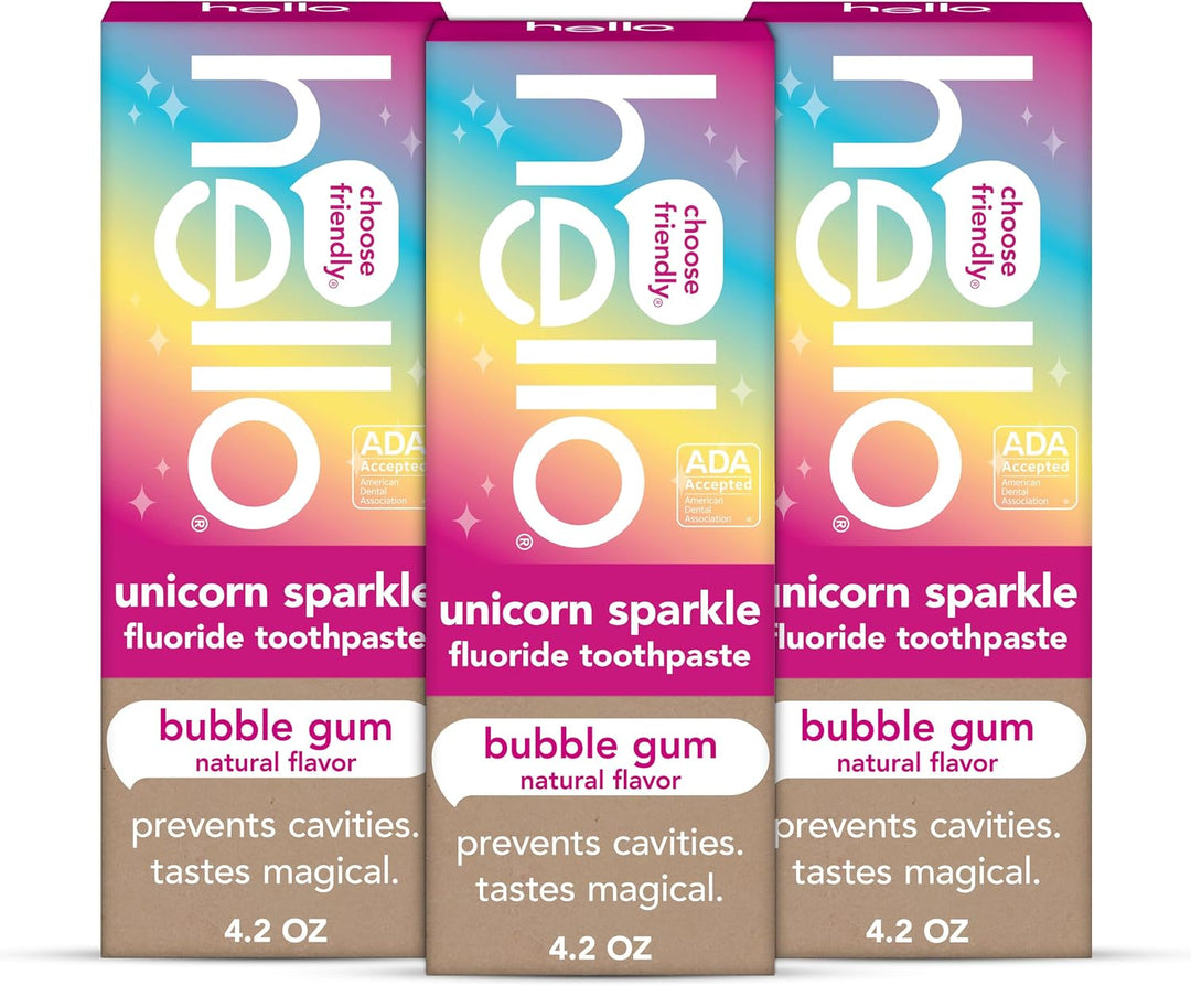 hello Unicorn Sparkle Kids Fluoride Toothpaste Bubble Gum 3-Pack