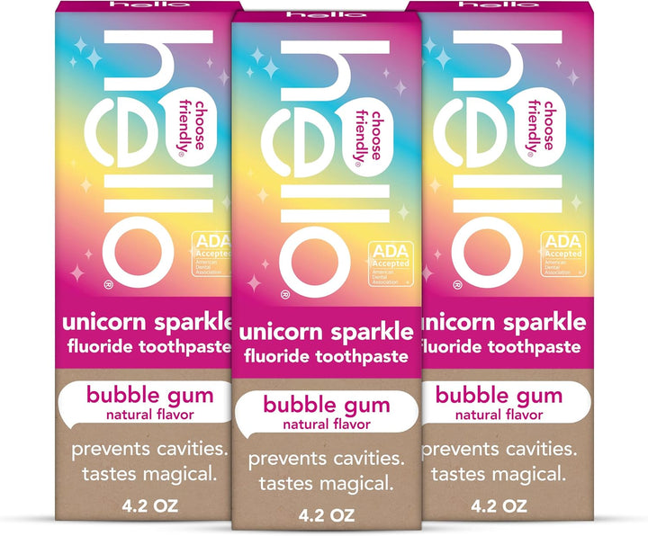 hello Unicorn Sparkle Kids Fluoride Toothpaste Bubble Gum 3-Pack