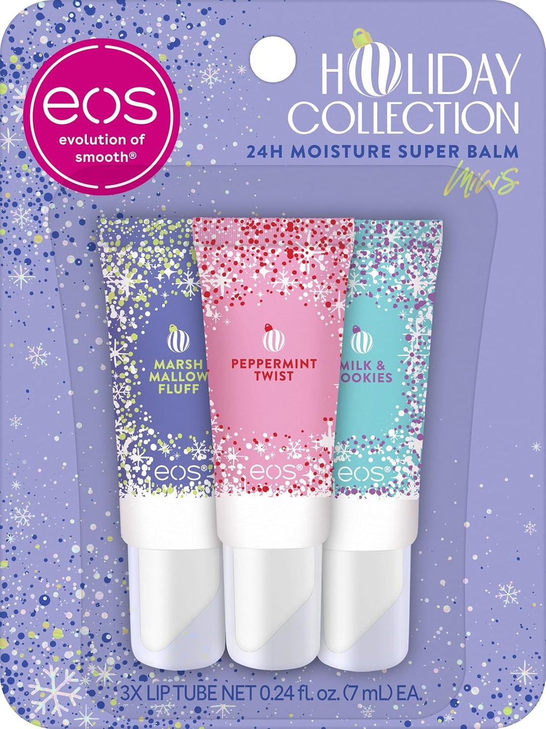 eos Holiday Mini Super Balms Peppermint Twist, Milk & Cookies, Marshmallow Fluff