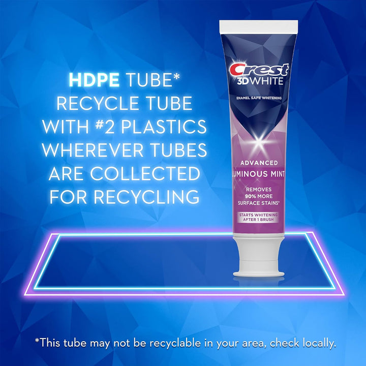 Crest 3D White Toothpaste, Advanced Luminous Mint, Teeth Whitening Toothpaste - 4x