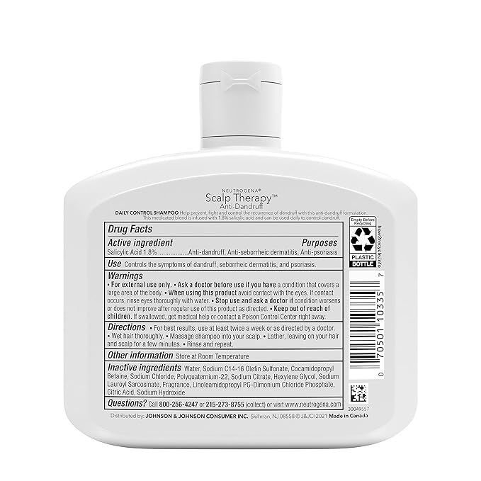 Neutrogena Scalp Therapy Anti-Dandruff Shampoo Daily Control, 1.8% salicylic acid, with fragrance of warm vanilla & toasted coconut notes