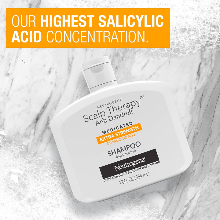 Neutrogena Scalp Therapy Anti-Dandruff Shampoo Extra Strength, with 3% salicylic acid, Fragrance Free - 354ml