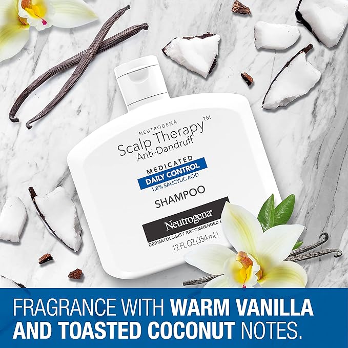 Neutrogena Scalp Therapy Anti-Dandruff Shampoo Daily Control, 1.8% salicylic acid, with fragrance of warm vanilla & toasted coconut notes