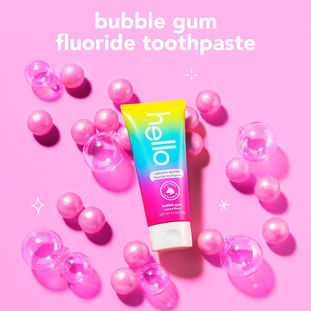 hello Unicorn Sparkle Kids Fluoride Toothpaste Bubble Gum 3-Pack