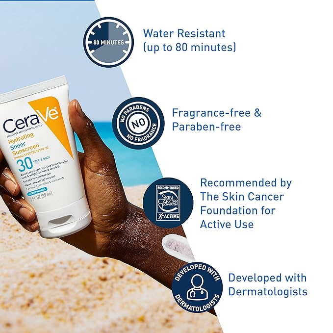 CeraVe - Hydraterende, transparante zonnebrandcrème voor gezicht en lichaam SPF 30 - 89 ml