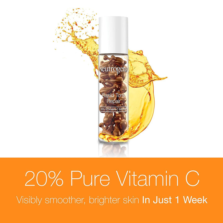 Neutrogena - Rapid Tone Repair 20% Vitamin C Brightening Serum Capsules - Antioxidant Face Serum to Brighten Look of Dark Spots & Even Skin Tone - Oil-Free - 30 Serum Capsules