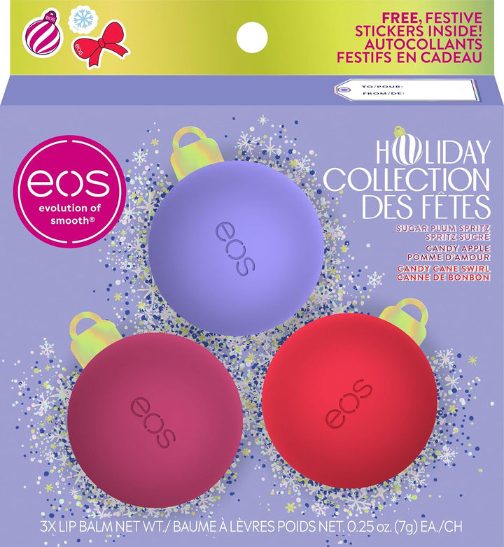 eos Holiday Lip Balm Spheres Sugar Plum Spritz, Candy Apple Sphere, Candy Cane Swirl