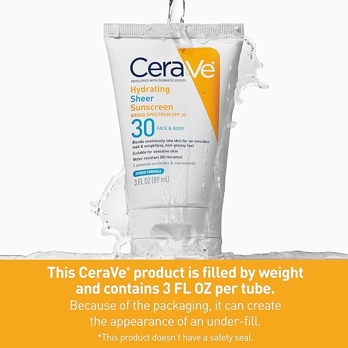 CeraVe - Hydraterende, transparante zonnebrandcrème voor gezicht en lichaam SPF 30 - 89 ml