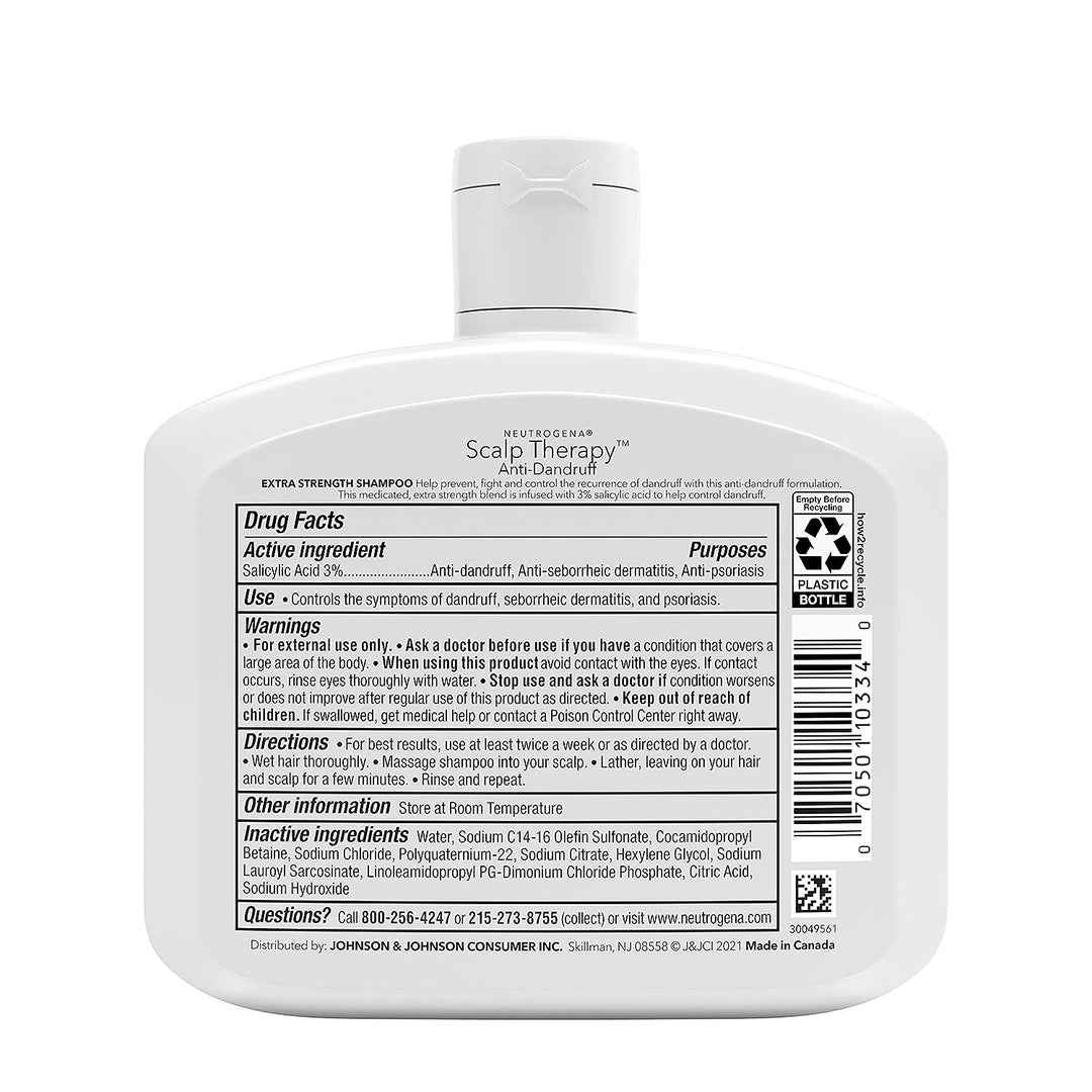 Neutrogena Scalp Therapy Anti-Dandruff Shampoo Extra Strength, with 3% salicylic acid, Fragrance Free - 354ml
