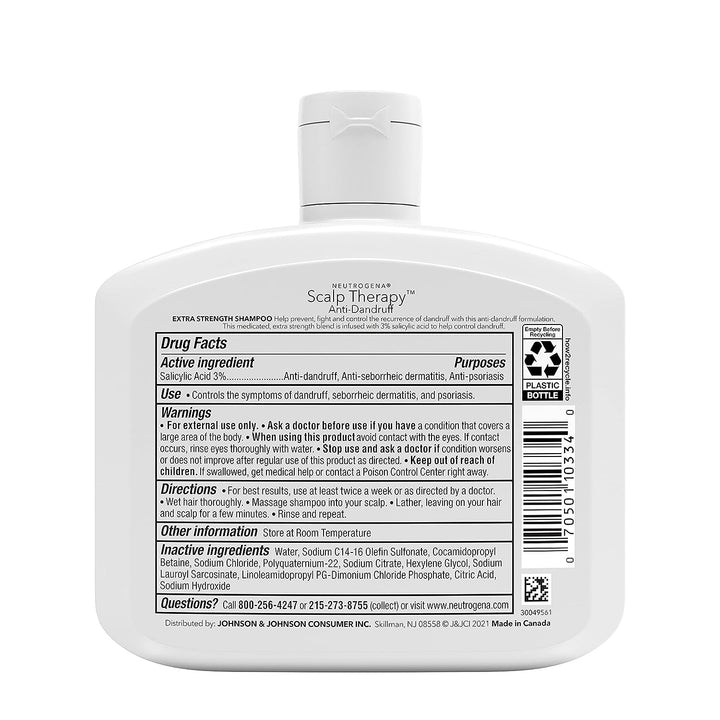 Neutrogena Scalp Therapy Anti-Dandruff Shampoo Extra Strength, with 3% salicylic acid, Fragrance Free - 354ml