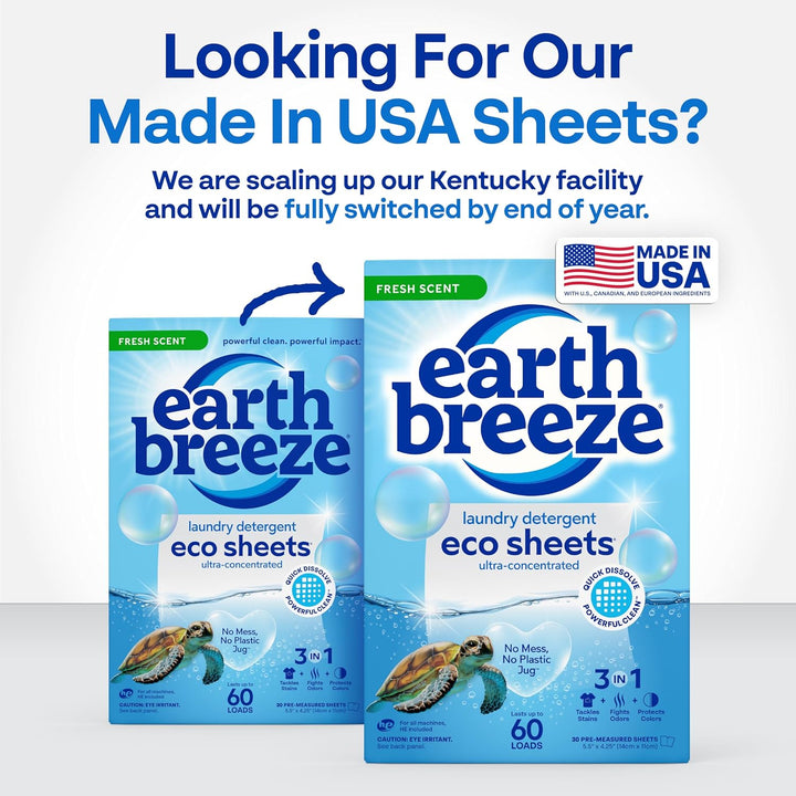 Earth Breeze Laundry Detergent Sheets Fresh Scent
