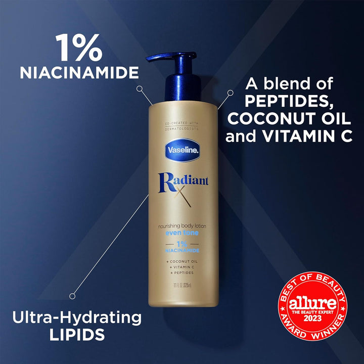 Vaseline Radiant X Even Tone voedende bodylotion met 1% niacinamide - kokosolie - vitamine C