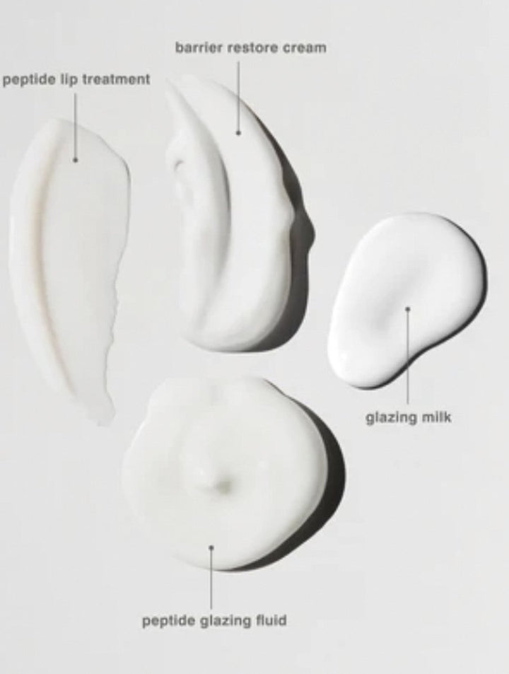 Rhode Skin Four Skin Glazing Essentials - Glazing Milk - Peptide Glazing Fluid - Barrier Restore Cream - Peptide Lip Treatment in Unscented