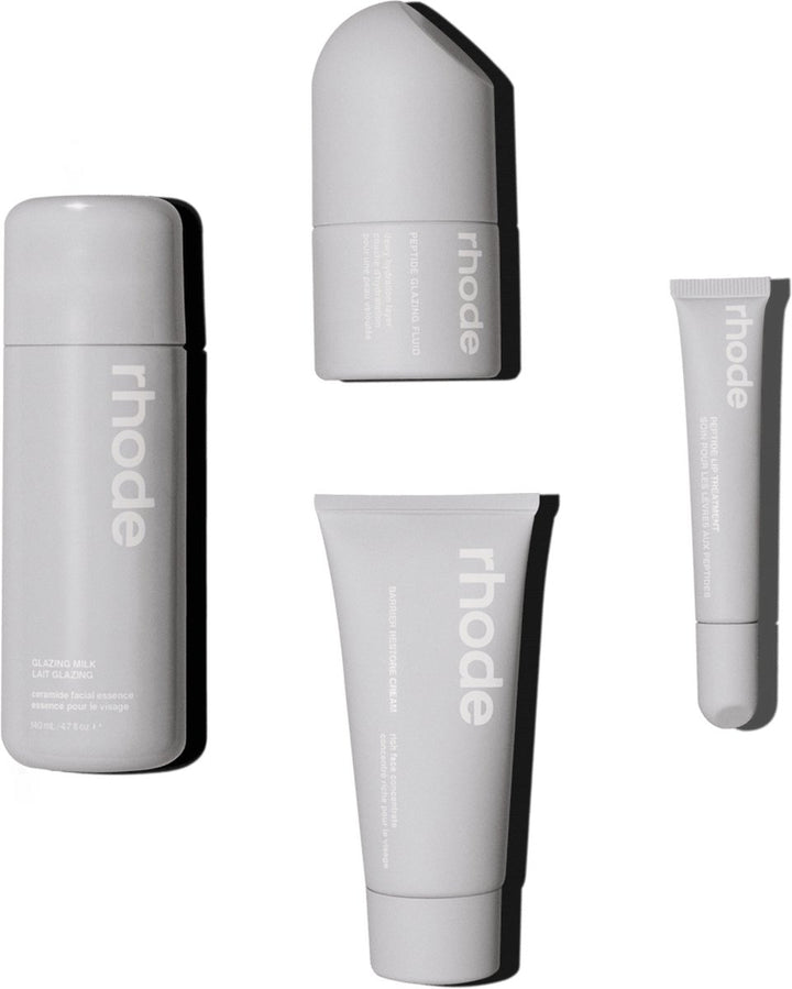 Rhode Skin Four Skin Glazing Essentials - Glazing Milk - Peptide Glazing Fluid - Barrier Restore Cream - Peptide Lip Treatment in Unscented