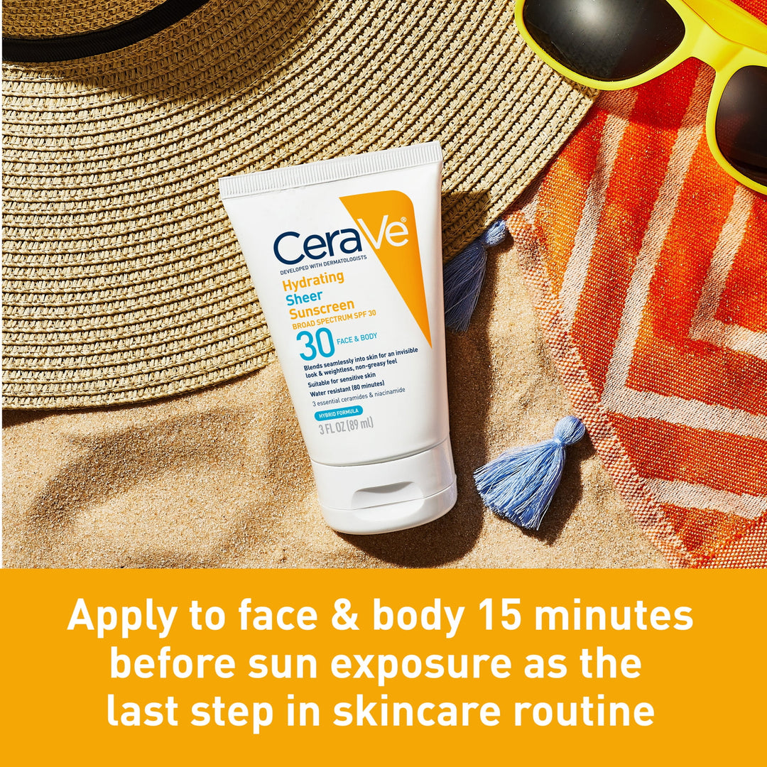 CeraVe - Hydraterende, transparante zonnebrandcrème voor gezicht en lichaam SPF 30 - 89 ml