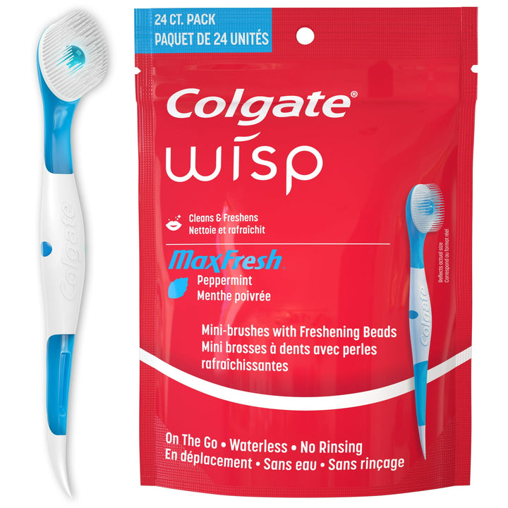 Colgate - Max Fresh Wisp Disposable Mini Travel Toothbrushes, Peppermint, 24 Count
