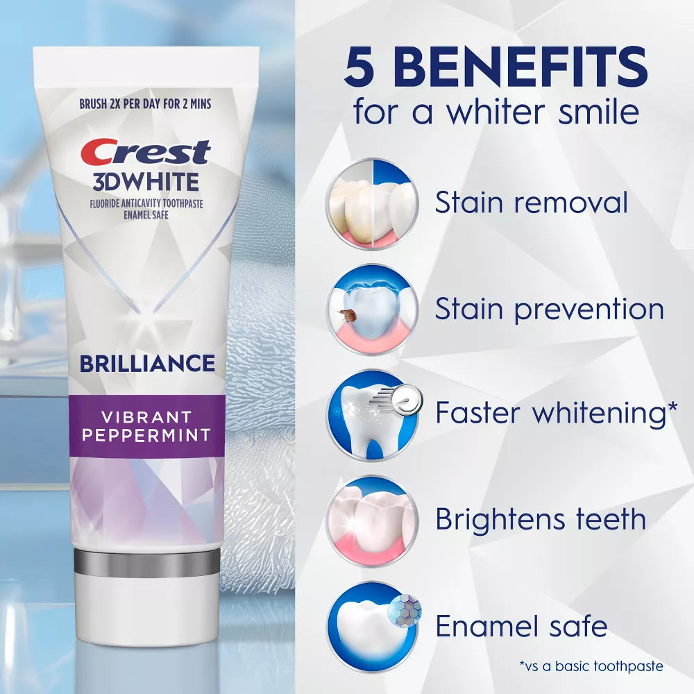 Crest 3D White Brilliance Vibrant Peppermint Teeth Whitening Toothpaste