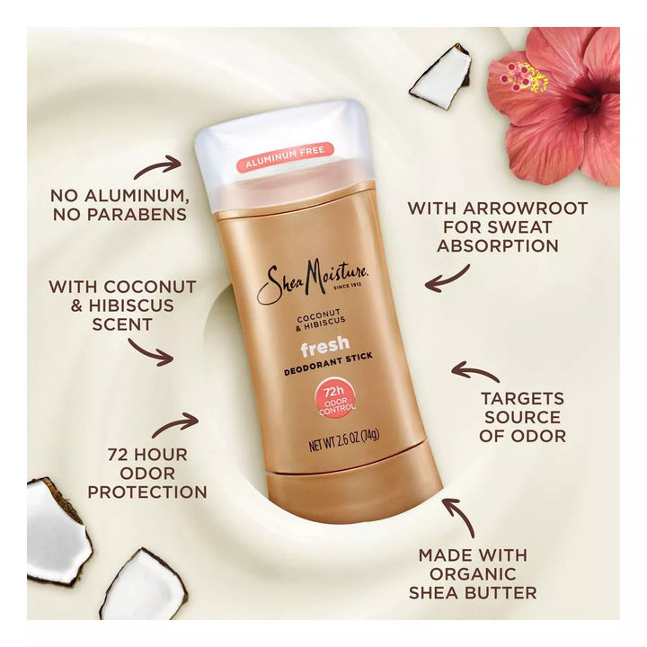 SheaMoisture - Deodorant Stick Aluminium Vrij - Fris - Kokosnoot &amp; Hibiscus - 74g
