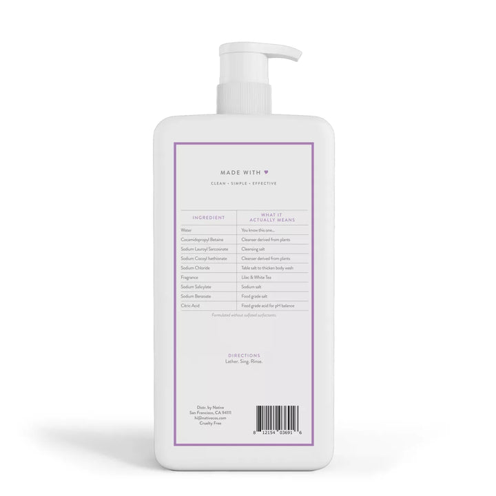 Native - Body Wash met pomp - Lilac &amp; White Tea - Sulfaatvrij - 1064ml