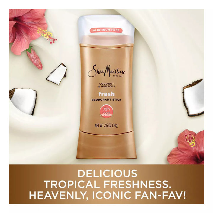 SheaMoisture - Deodorant Stick Aluminium Vrij - Fris - Kokosnoot &amp; Hibiscus - 74g