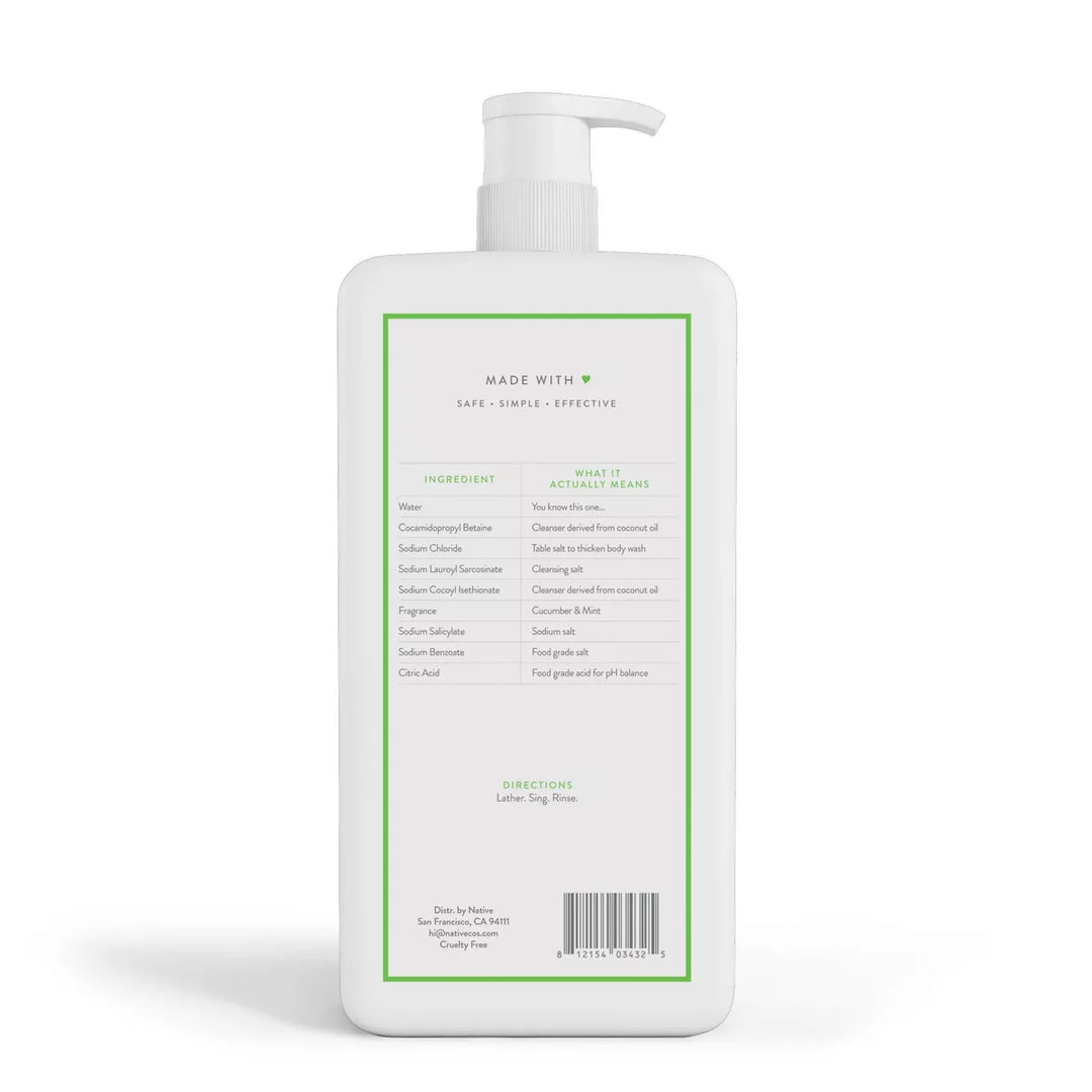 Native - Body Wash met pomp - Komkommer &amp; Munt - Sulfaatvrij - 1064ml