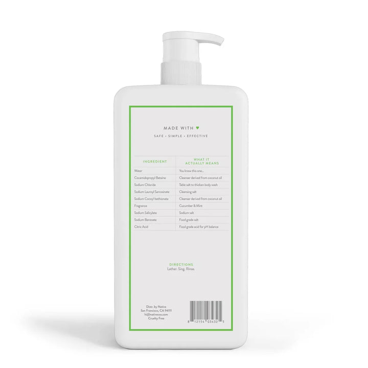 Native - Body Wash met pomp - Komkommer &amp; Munt - Sulfaatvrij - 1064ml