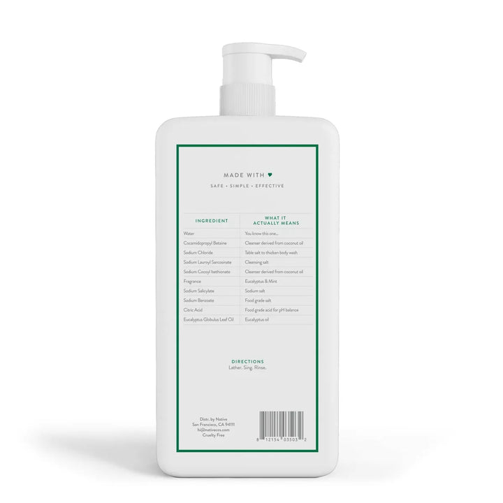 Native - Body Wash met pomp - Eucalyptus &amp; Munt - Sulfaatvrij - 1064ml