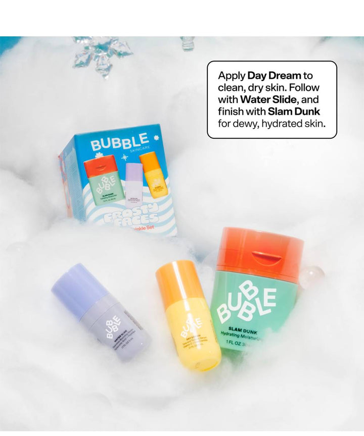 De Frosty Faces Tone &amp; Twinkle Set van Bubble Skincare is een verzorgende en verzorgende gezichtsverzorging.