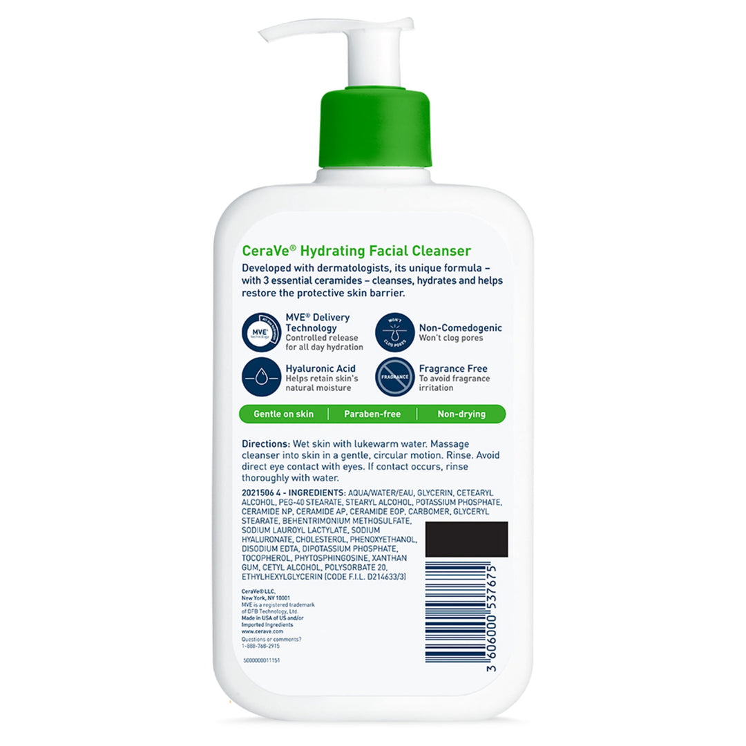 CeraVe Hydrating Facial Cleanser Daily Face Wash for Normal to Dry Skin 473ml + Gratis Mini 87ml