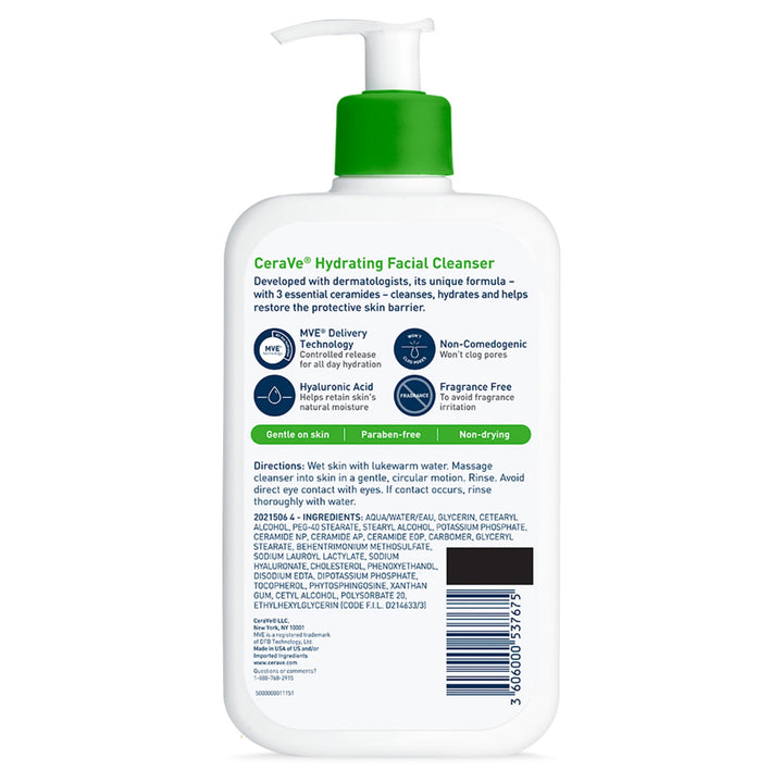 CeraVe Hydrating Facial Cleanser Daily Face Wash for Normal to Dry Skin 473ml + Gratis Mini 87ml