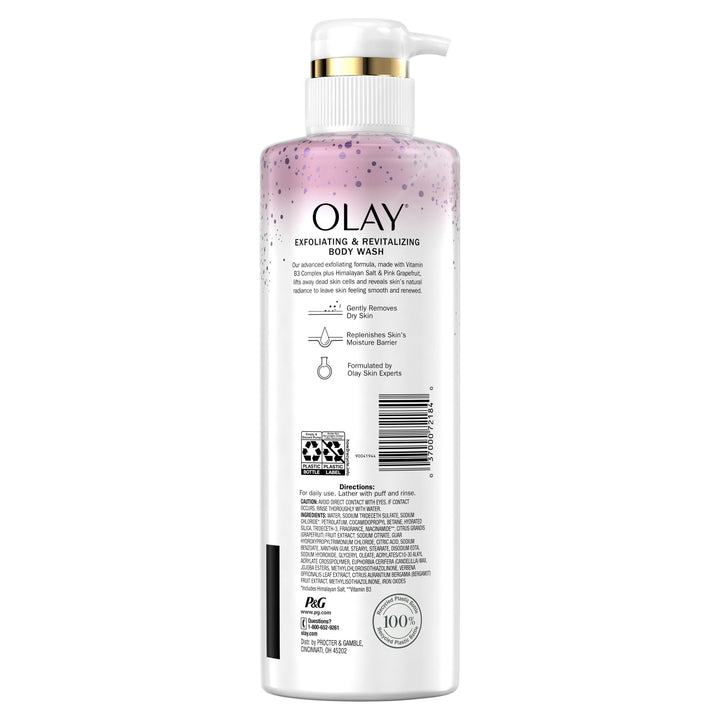 Olay Exfoliating & Revitalizing Body Wash with Himalayan Salt, Pink Grapefruit, and Vitamin B3 - 530ml